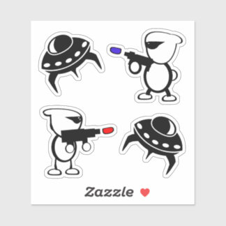 Space Ship and Aliens with Laser Guns Sticker