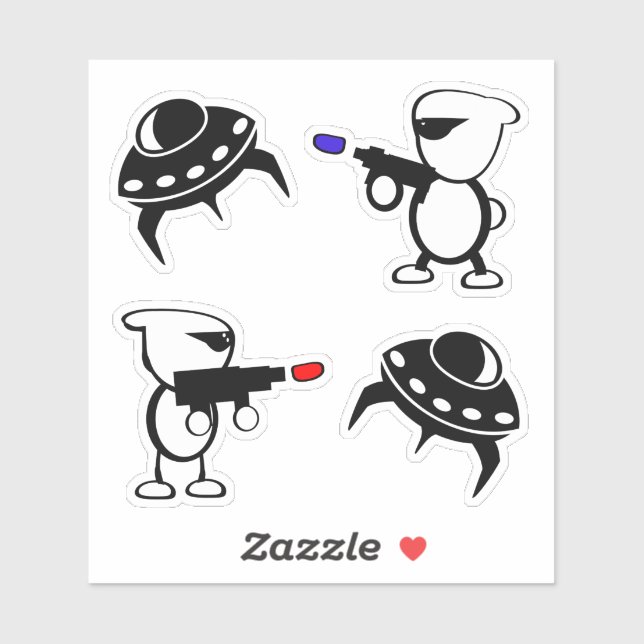 Space Ship and Aliens with Laser Guns Sticker (Sheet)