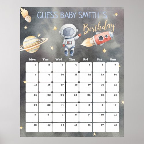 Space Ship Astronaut Due Date Calendar Poster