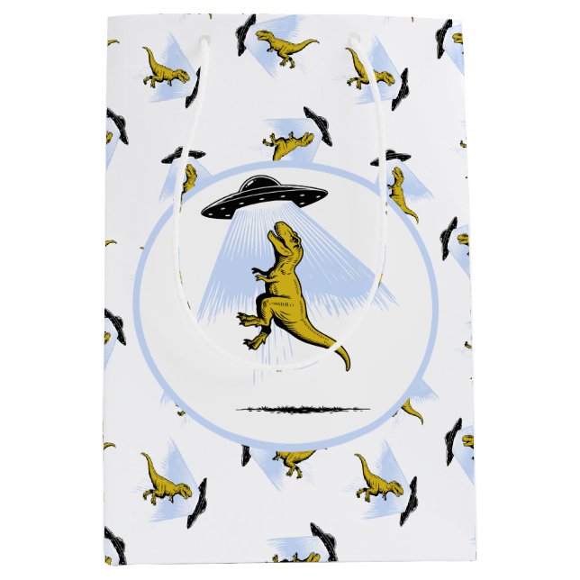 Space ship beaming up t-rex medium gift bag (Front)