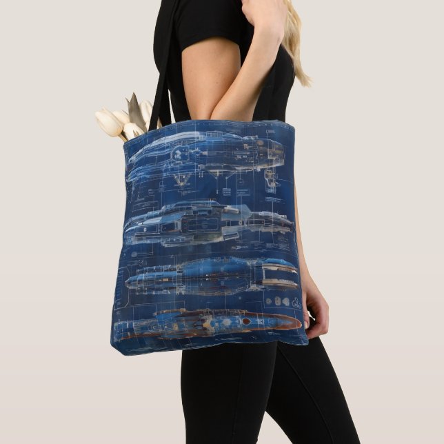 Space Ship Blueprint Tote Bag (Close Up)