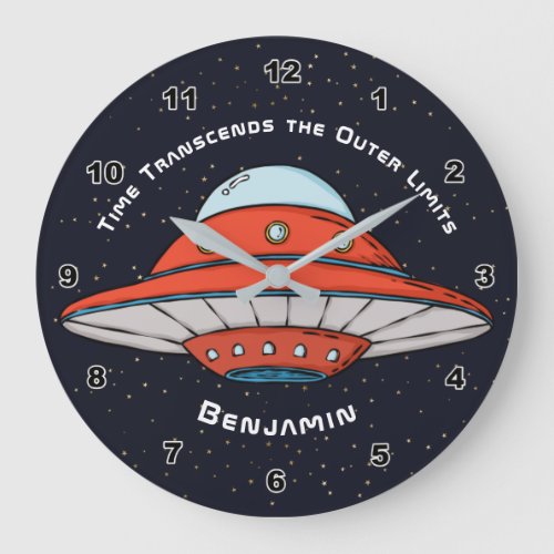 Space Ship Monogram Typography Kids Fun Cool  Large Clock