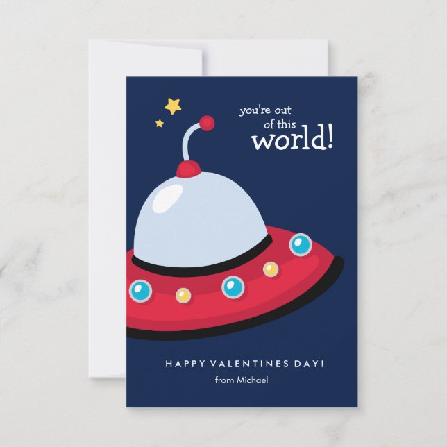 Space Ship Out of this World School Valentines Invitation (Front)