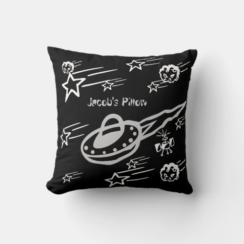 Space ship pillow black  white and grey pillow