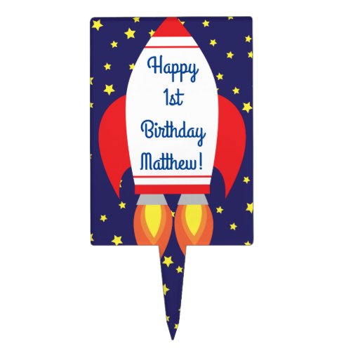 Space Ship Rocket Kids Birthday Party Cake Topper