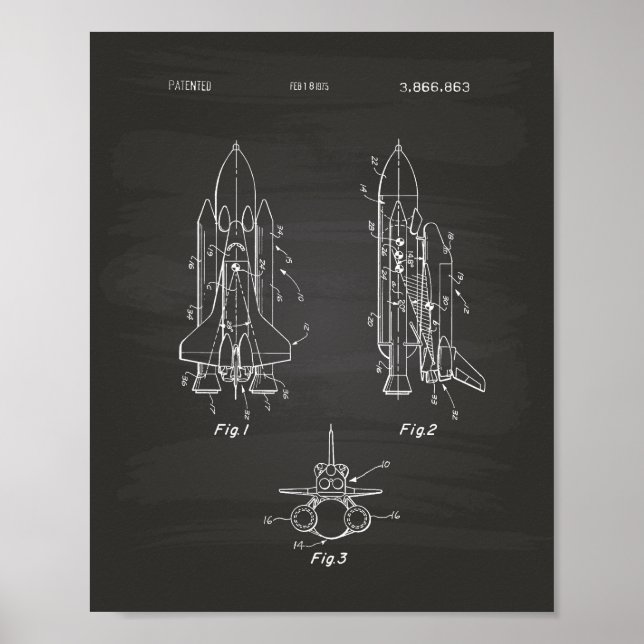 Space Shuttle 1975 Patent Art - Chalkboard Poster (Front)