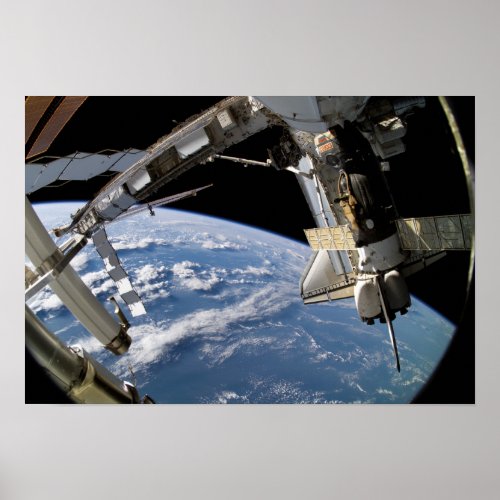 Space Shuttle Atlantis and a Soyuz spacecraft Poster