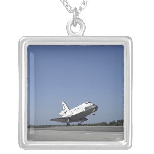 Space shuttle Atlantis approaching Runway 33 Silver Plated Necklace