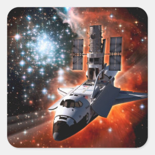 Space Shuttle Atlantis Hubble Telescope Artwork Square Sticker