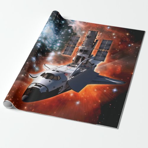 Space Shuttle Atlantis Hubble Telescope Artwork Wrapping Paper