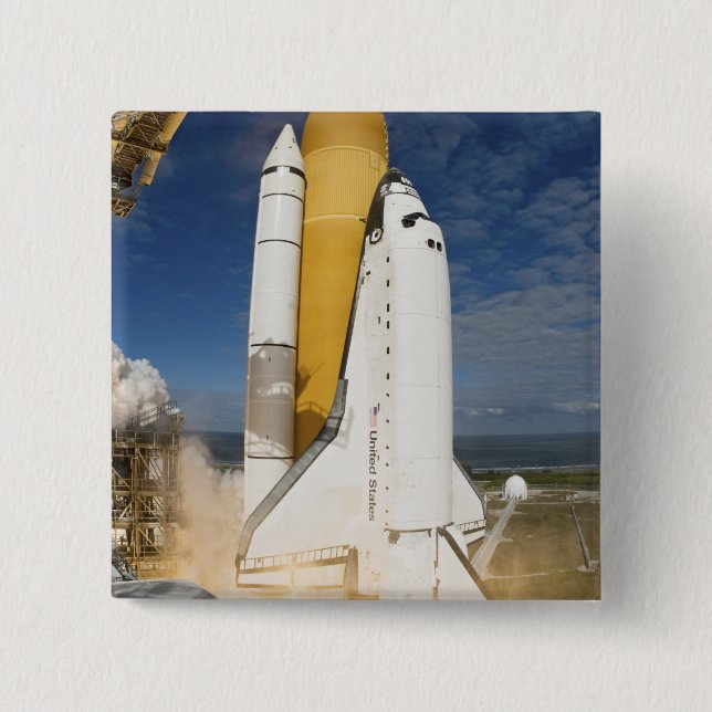 Space Shuttle Atlantis lifts off 12 Pinback Button (Front)