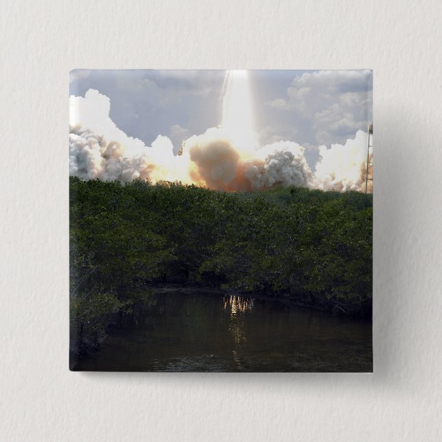 Space Shuttle Atlantis lifts off 14 Pinback Button (Front)