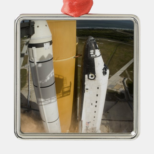 Space Shuttle Atlantis lifts off 17 Metal Ornament (Front)