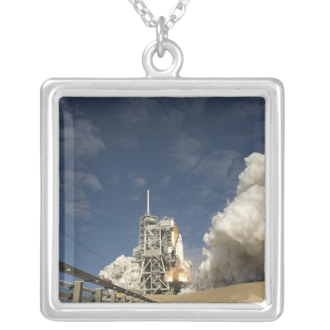 Space Shuttle Atlantis lifts off 20 Silver Plated Necklace (Front)