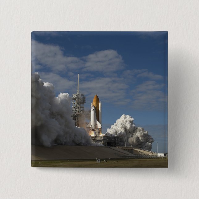 Space Shuttle Atlantis lifts off 23 Pinback Button (Front)