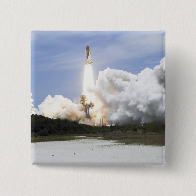 Space Shuttle Atlantis lifts off 28 Pinback Button (Front)