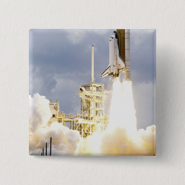 Space Shuttle Atlantis lifts off 2 Pinback Button (Front)