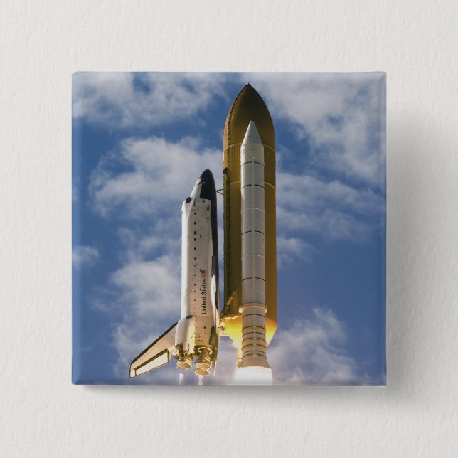 Space Shuttle Atlantis lifts off 6 Pinback Button (Front)