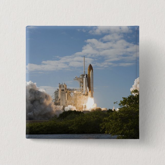 Space Shuttle Atlantis lifts off 7 Pinback Button (Front)