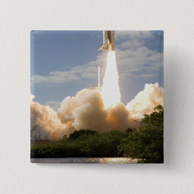 Space Shuttle Atlantis lifts off 8 Pinback Button (Front)