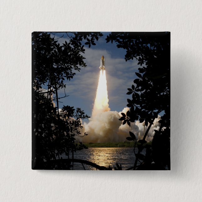 Space Shuttle Atlantis lifts off 9 Pinback Button (Front)
