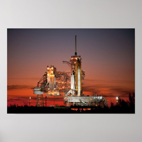 Space Shuttle Atlantis On Launchpad At Night Poster