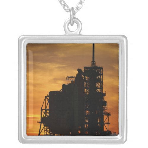 Space Shuttle Atlantis on the launch pad Silver Plated Necklace