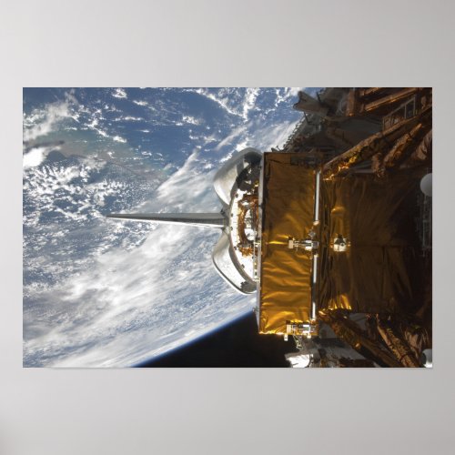 Space Shuttle Atlantis payload bay backdropped Poster