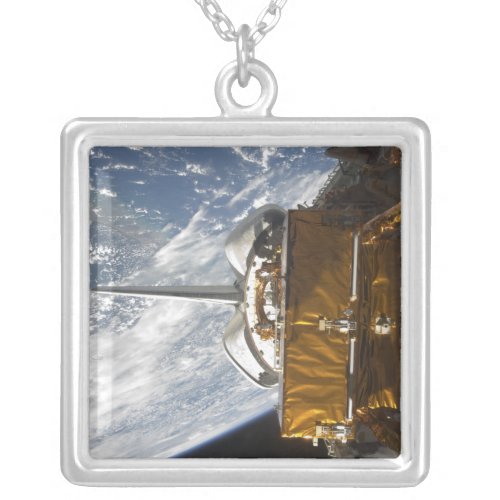 Space Shuttle Atlantis payload bay backdropped Silver Plated Necklace