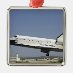 Space Shuttle Atlantis prepares for landing Metal Ornament