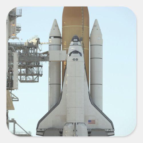 Space shuttle Atlantis sits on the launch pad Square Sticker