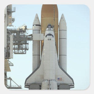 Space shuttle Atlantis sits on the launch pad Square Sticker