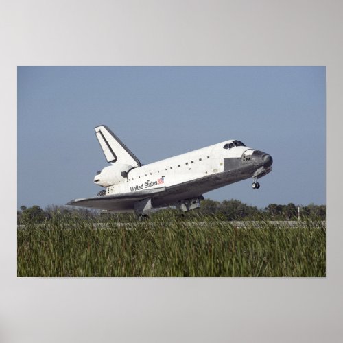 Space shuttle Atlantis touches down on Runway 3 Poster
