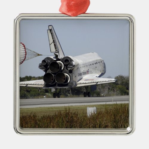 Space shuttle Atlantis unfurls its drag chute 2 Metal Ornament