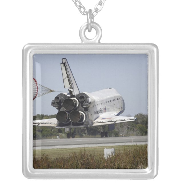 Space shuttle Atlantis unfurls its drag chute 2 Silver Plated Necklace (Front)