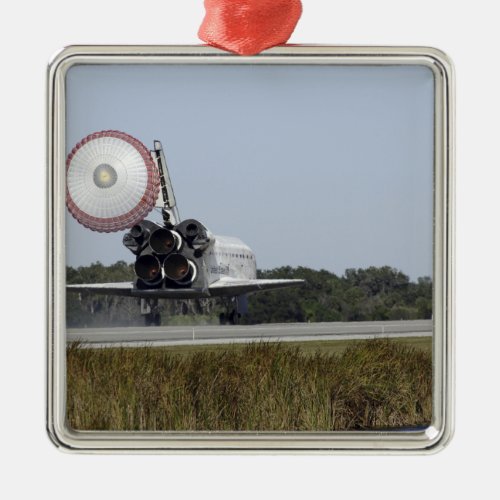 Space shuttle Atlantis unfurls its drag chute 3 Metal Ornament