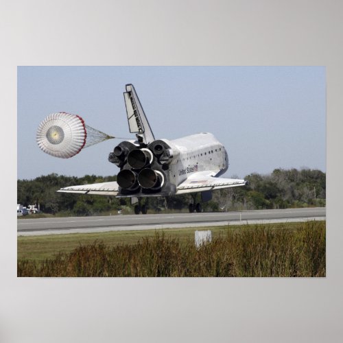 Space shuttle Atlantis unfurls its drag chute Poster
