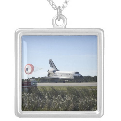 Space shuttle Atlantis unfurls its drag chute Silver Plated Necklace