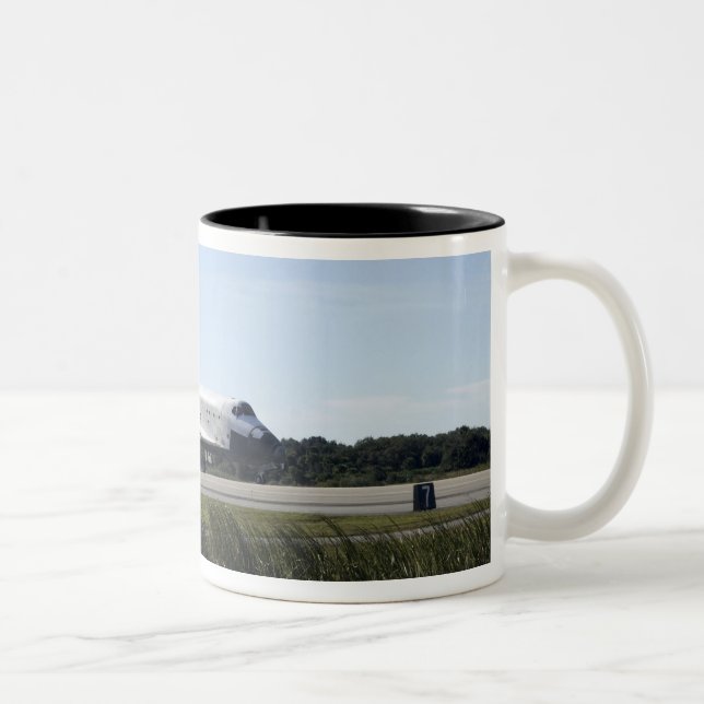 Space shuttle Atlantis unfurls its drag chute Two-Tone Coffee Mug (Right)