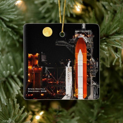 Space Shuttle Discovery and Full Moon Christmas Ceramic Ornament