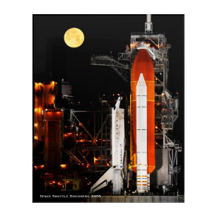 Space Shuttle Discovery and Full Moon, Enlarged Acrylic Print