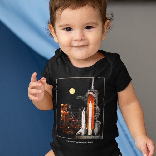 Space Shuttle Discovery and Full Moon in 2009 Baby Bodysuit