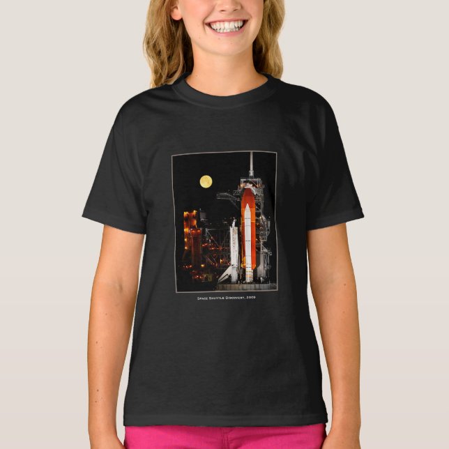 Space Shuttle Discovery and Full Moon in 2009 Girl T-Shirt (Front)