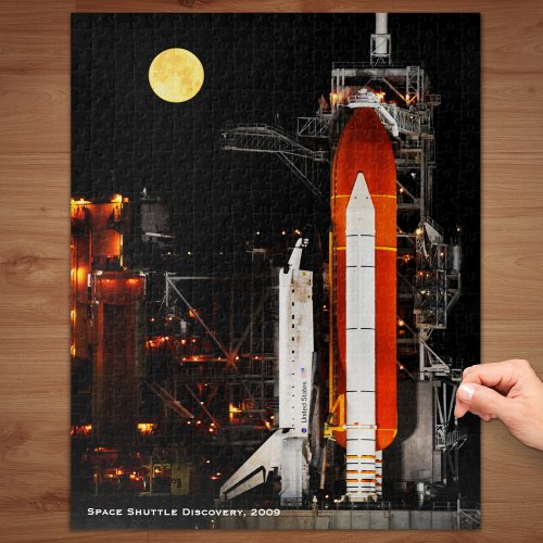 Space Shuttle Discovery and Full Moon in 2009 Jigsaw Puzzle