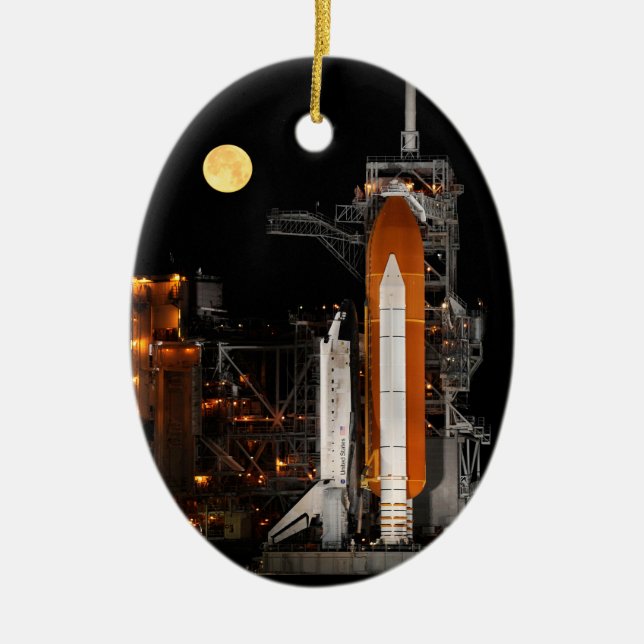 Space Shuttle Discovery and Moon Ceramic Ornament (Front)