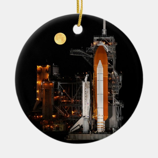 Space Shuttle Discovery and Moon Ceramic Ornament (Front)