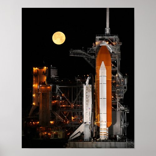 Space Shuttle Discovery and Moon Poster