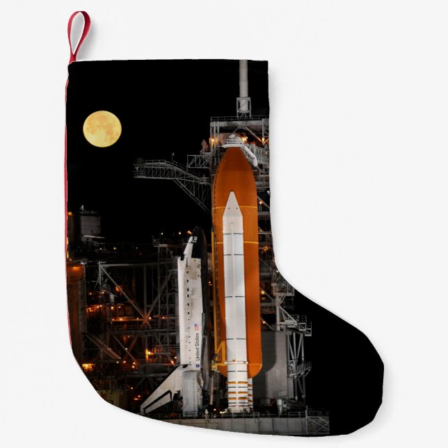 Space Shuttle Discovery and Moon Small Christmas Stocking (Front)