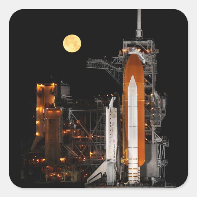 Space Shuttle Discovery and Moon Square Sticker (Front)