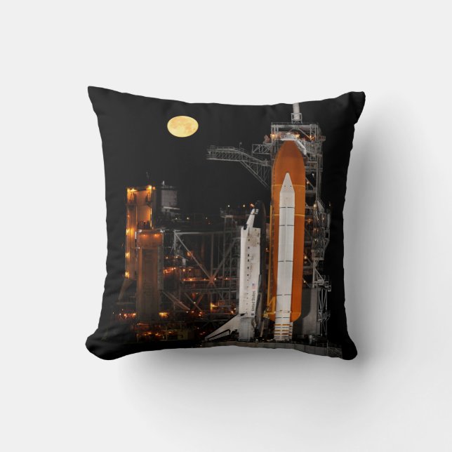 Space Shuttle Discovery and Moon Throw Pillow (Front)